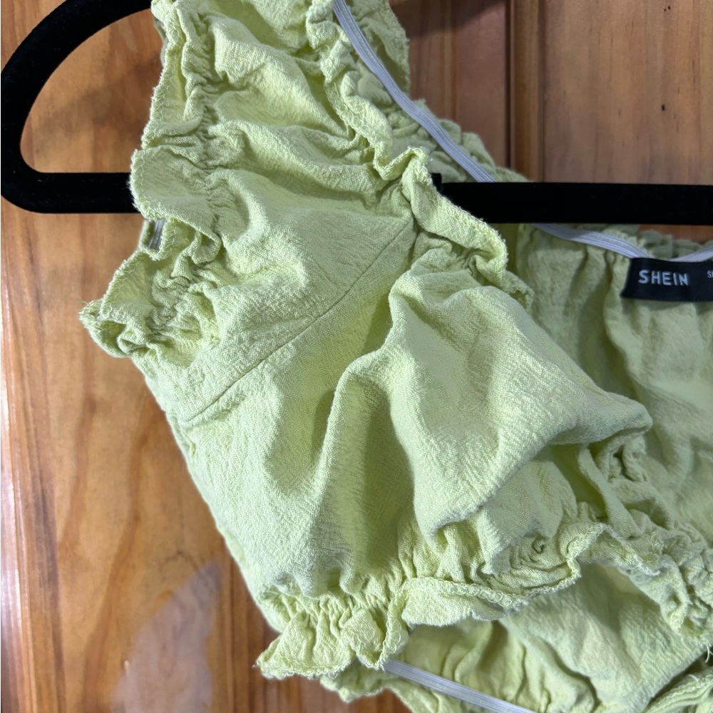 Green Ruffle Trim Wrap Crop Top - Picture 4 of 5
